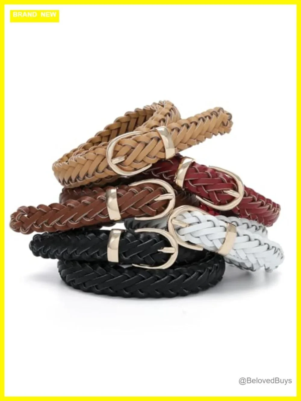 Hand Woven Faux Leather Skinny Belt Adjustable No Holes